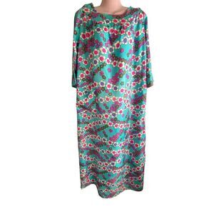 Vintage Bentley Lingerie Dress Womens Small Blue Pink Floral Nylon Nightgown 70s